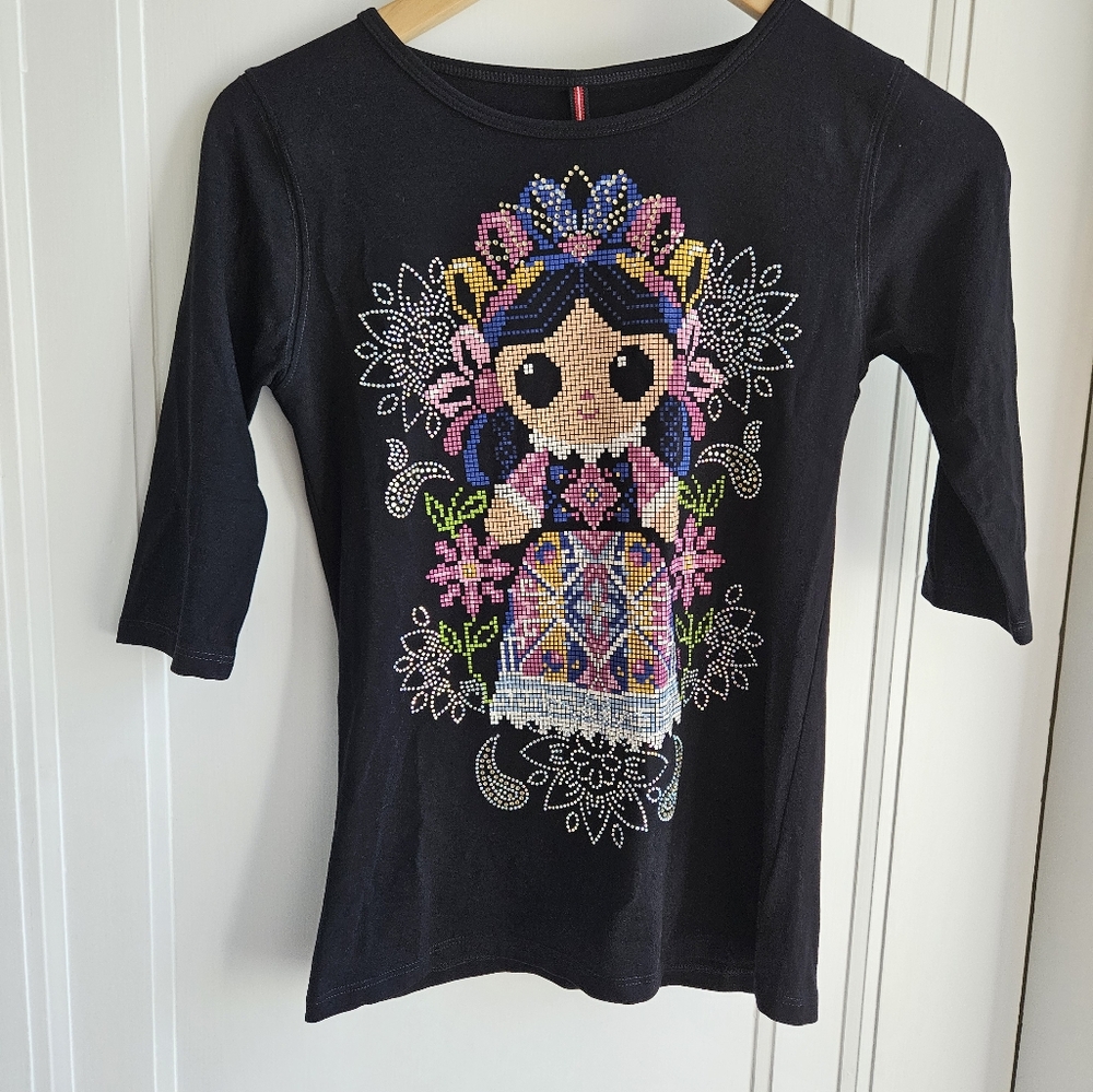 AY GUEY Embellished Mexican Doll Shortsleeve Tshirt The Retro Señorita -